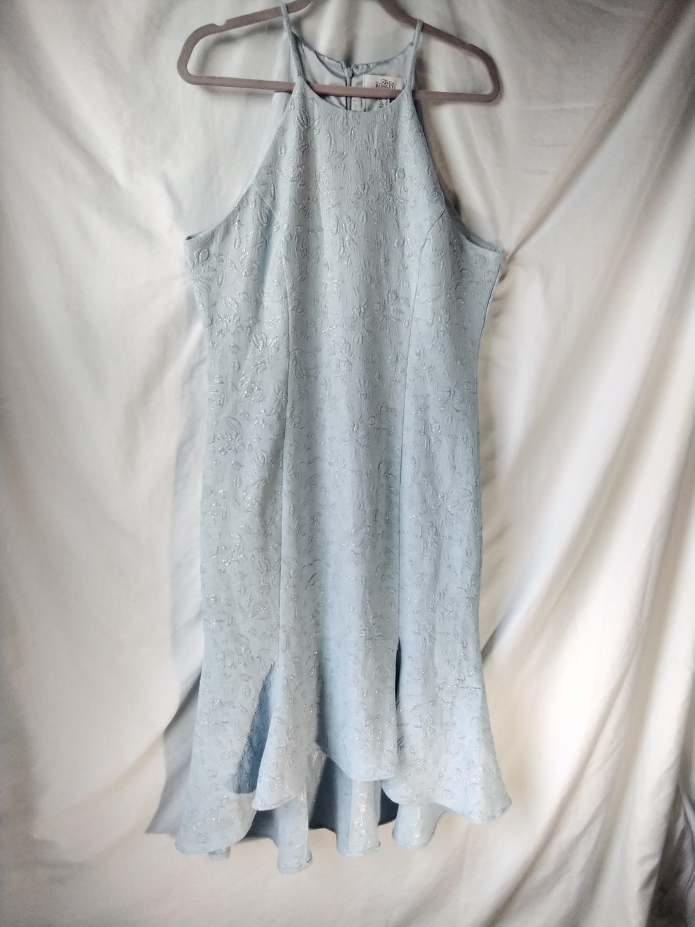 Badgley Mischka Light Blue Halter High-Low Elegant Dress